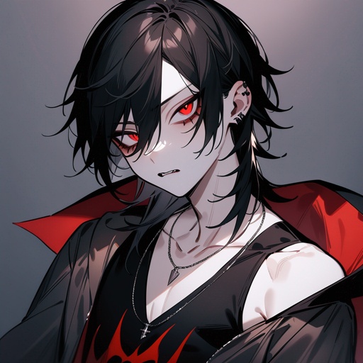 Pale, male, vampire, teen, shoulder-length-black-hair, emo, pfp