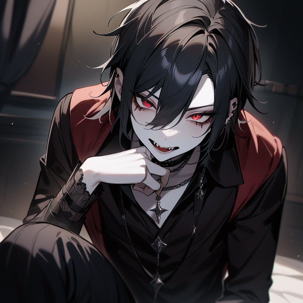 Pale-skin, teen, male, gothic, vampire, black-hair