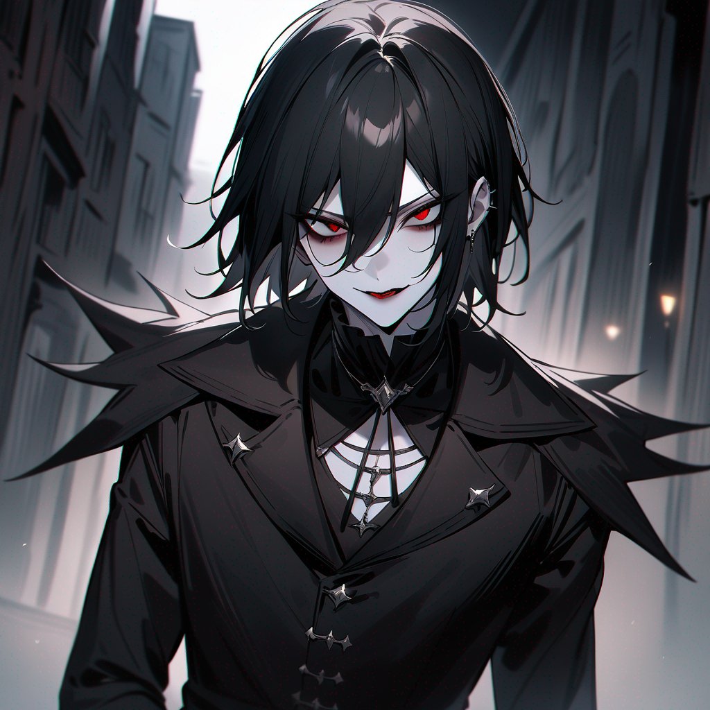 Pale-skin, male, gothic, vampire, black-hair, evil-eyes