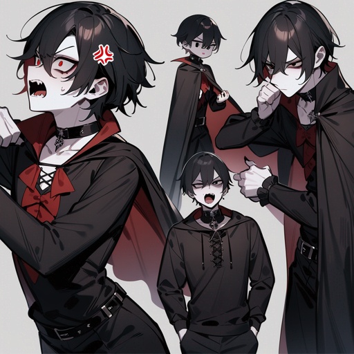 Pale-skin, teen, male, masculine, gothic, vampire, black-hair, dark-eyes, anger, long-cape