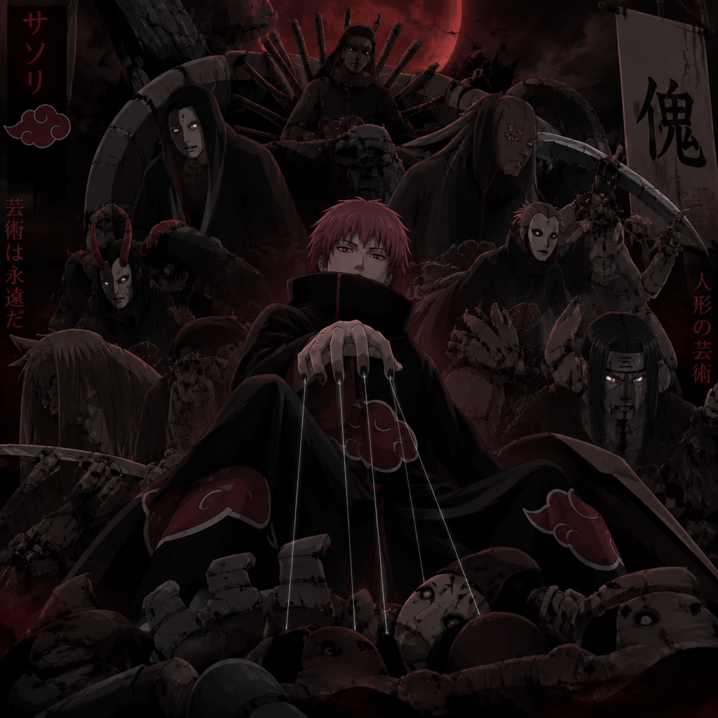 fait moi un image de sasori de l'akatsuki effet tenebre avec tout ses pantins
