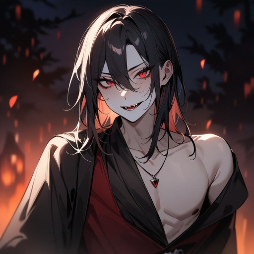 Pale, male, vampire, teen, shoulder-length-black-hair,