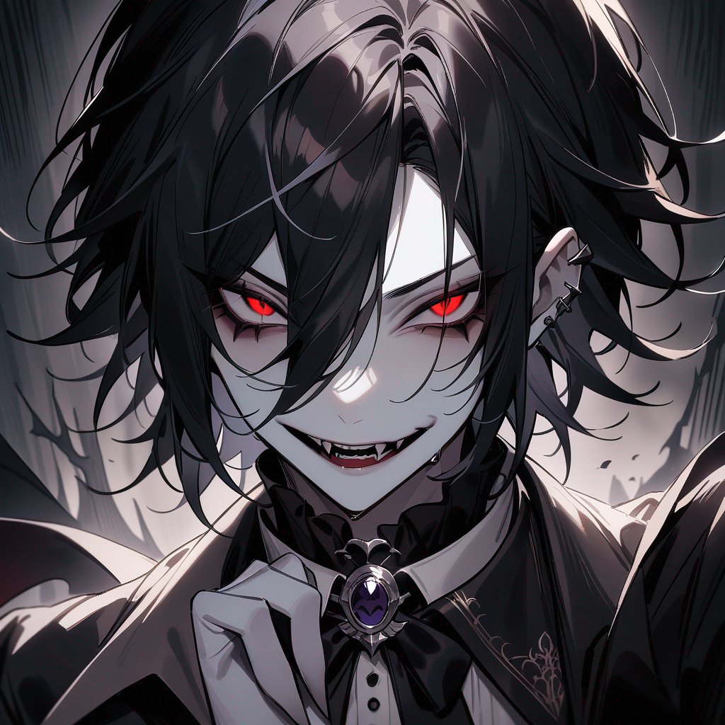 Pale-skin, male, gothic, vampire, black-hair, evil-eyes