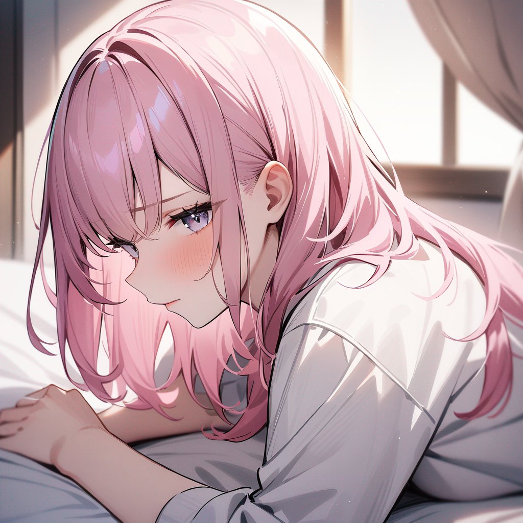 Pale, girl, pink hair