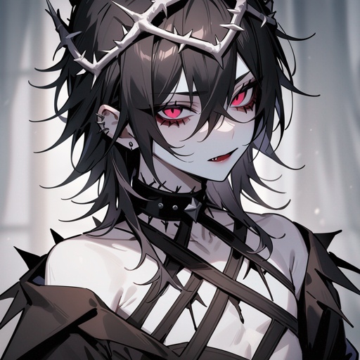 Pale-skin, teen, male, gothic, crown-of-thorns, vampire, black-hair