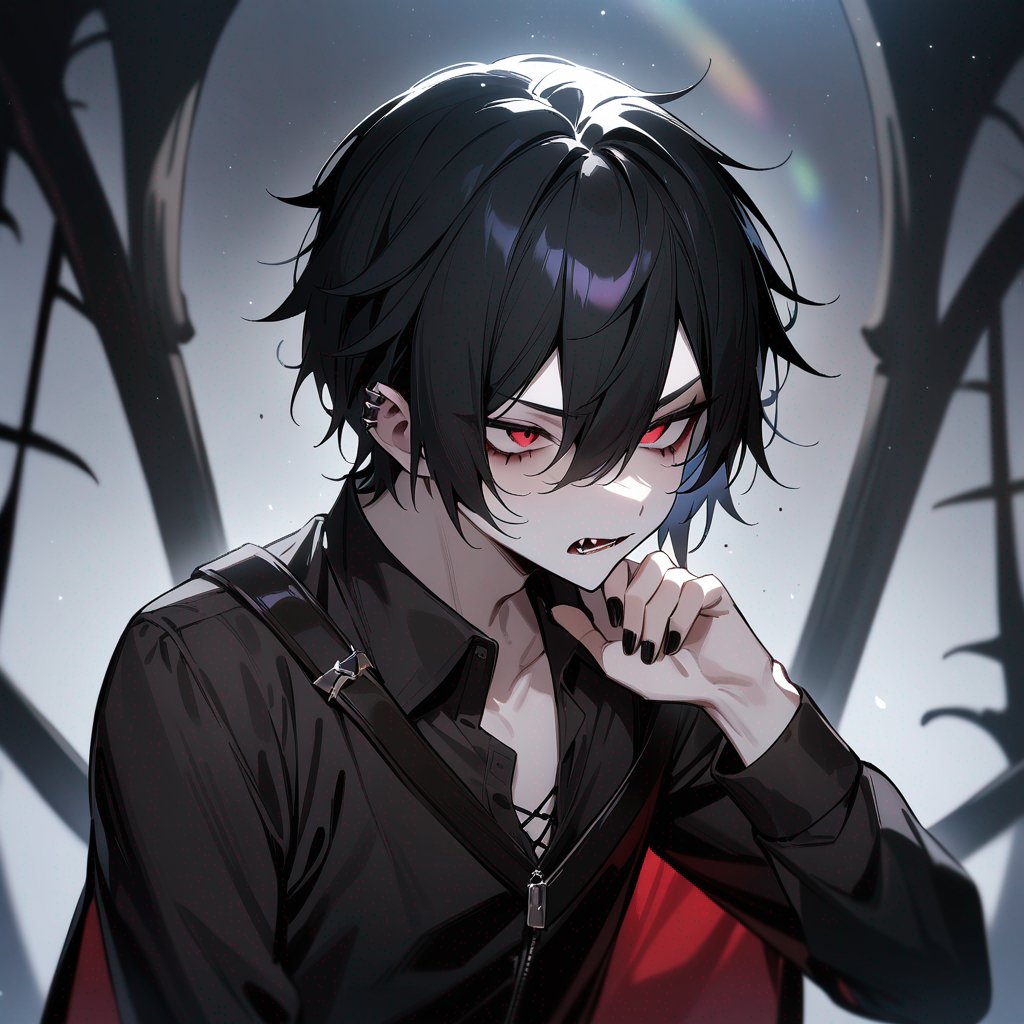 Pale, male, vampire, teen, shoulder-length-black-hair, emo