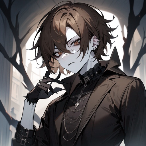 White skin, brown eyes, brown hair, male, gothic, male edgy, face