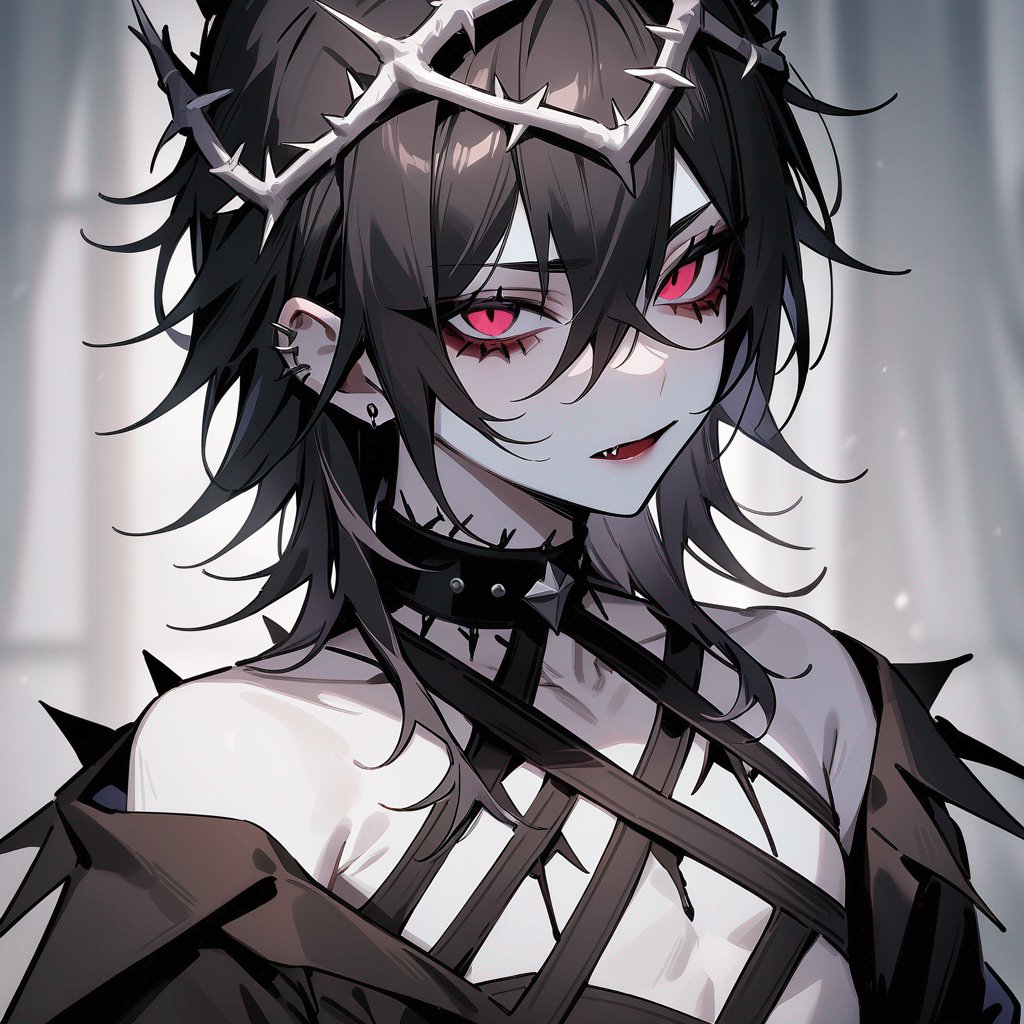 Pale-skin, teen, male, gothic, crown-of-thorns, vampire, black-hair