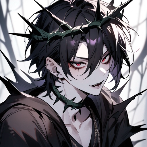 Pale-skin, teen, male, masculine, gothic, crown-of-thorns, vampire, black-hair