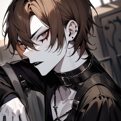 White skin, brown eyes, brown hair, male, gothic, male edgy, face
