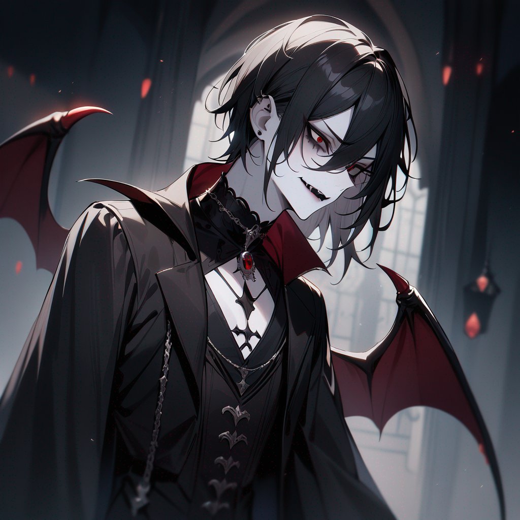 Pale-skin, male, gothic, vampire, black-hair, evil-eyes
