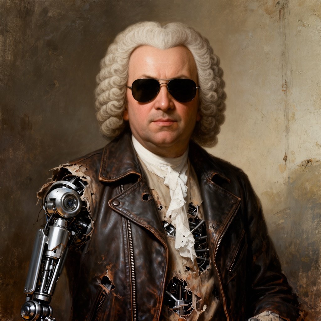 Johann sebastian Bach dressed as the Terminator