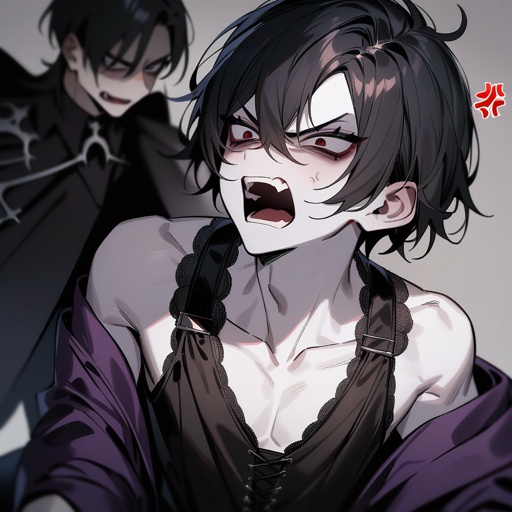Pale-skin, teen, male, masculine, gothic, vampire, black-hair, dark-eyes, anger,