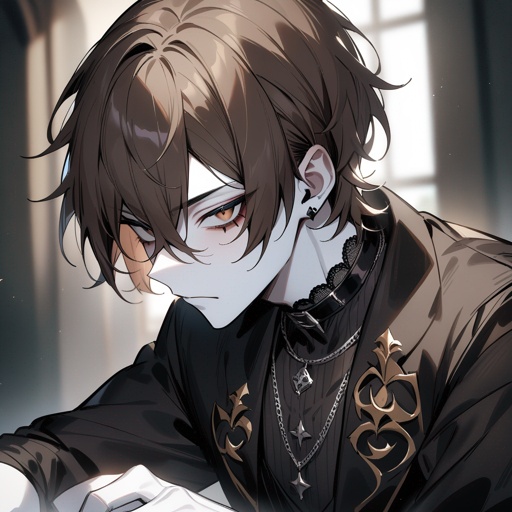 White skin, brown eyes, brown hair, male, gothic, male, face
